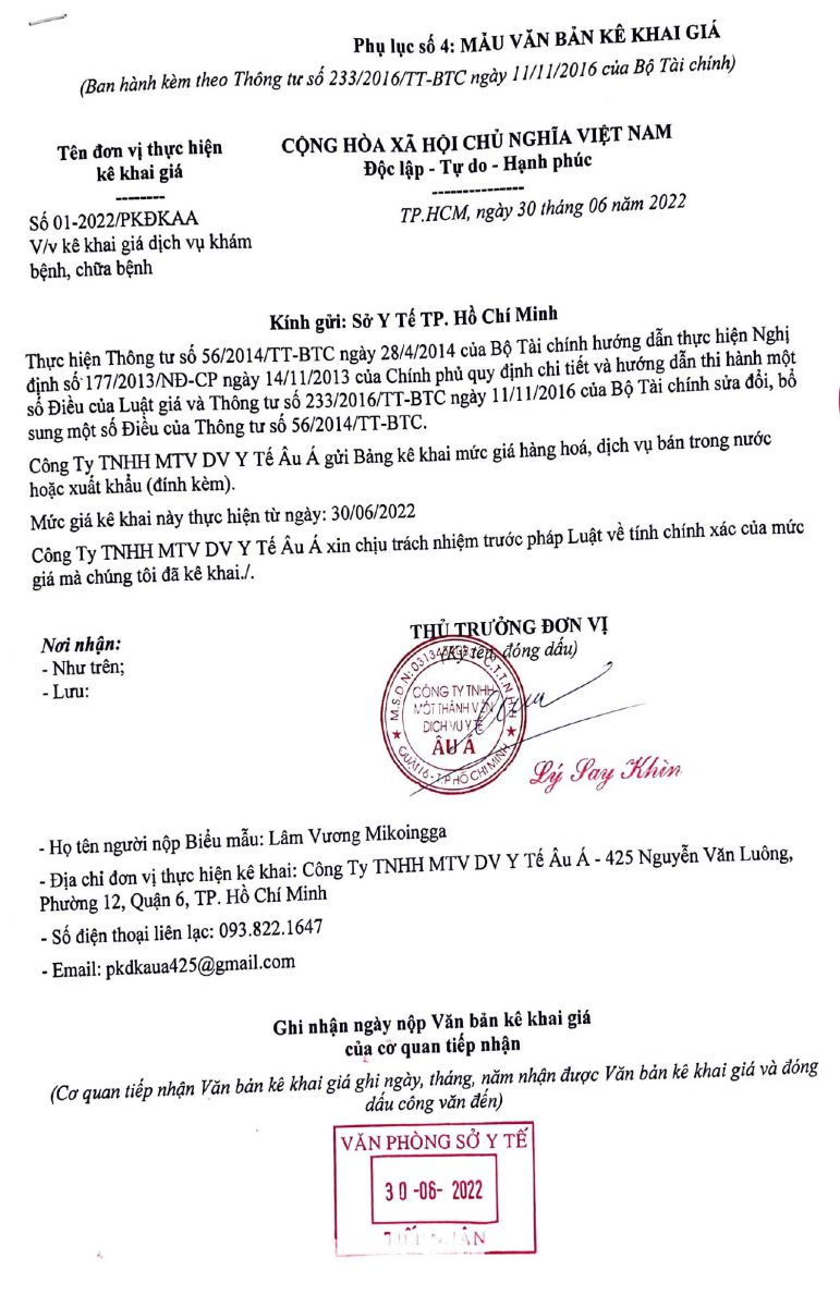 BẢNG GIÁ DANH MỤC KỸ THUẬT 30 - 06 - 2022