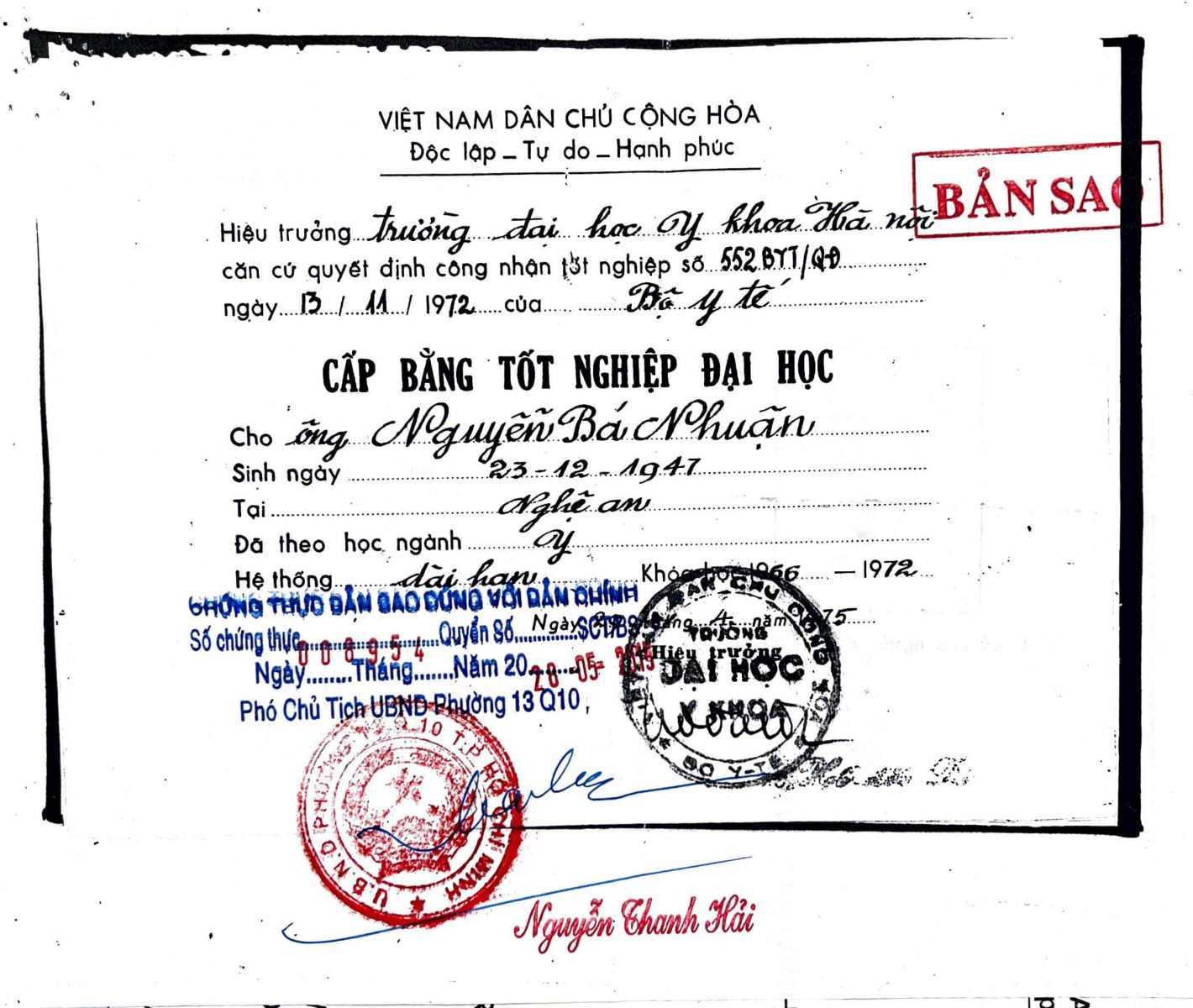 HỒ SƠ BÁC SĨ NGUYỄN BÁ NHUẬN