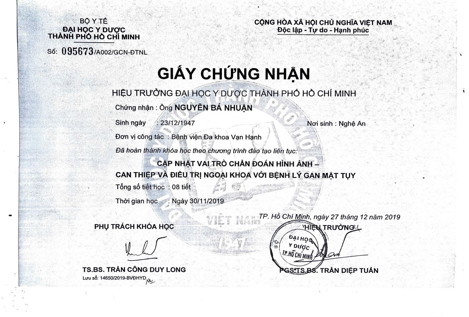 HỒ SƠ BÁC SĨ NGUYỄN BÁ NHUẬN