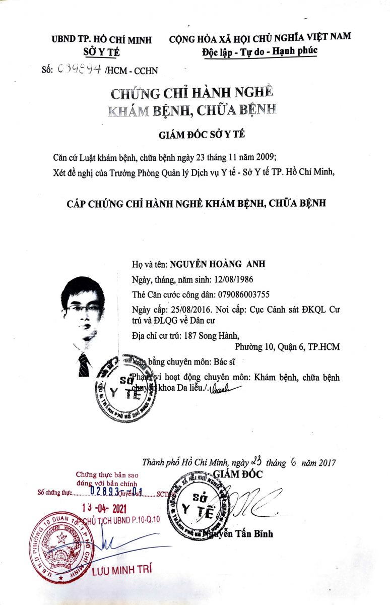 HỒ SƠ BÁC SĨ NGUYÊN HOÀNG ANH