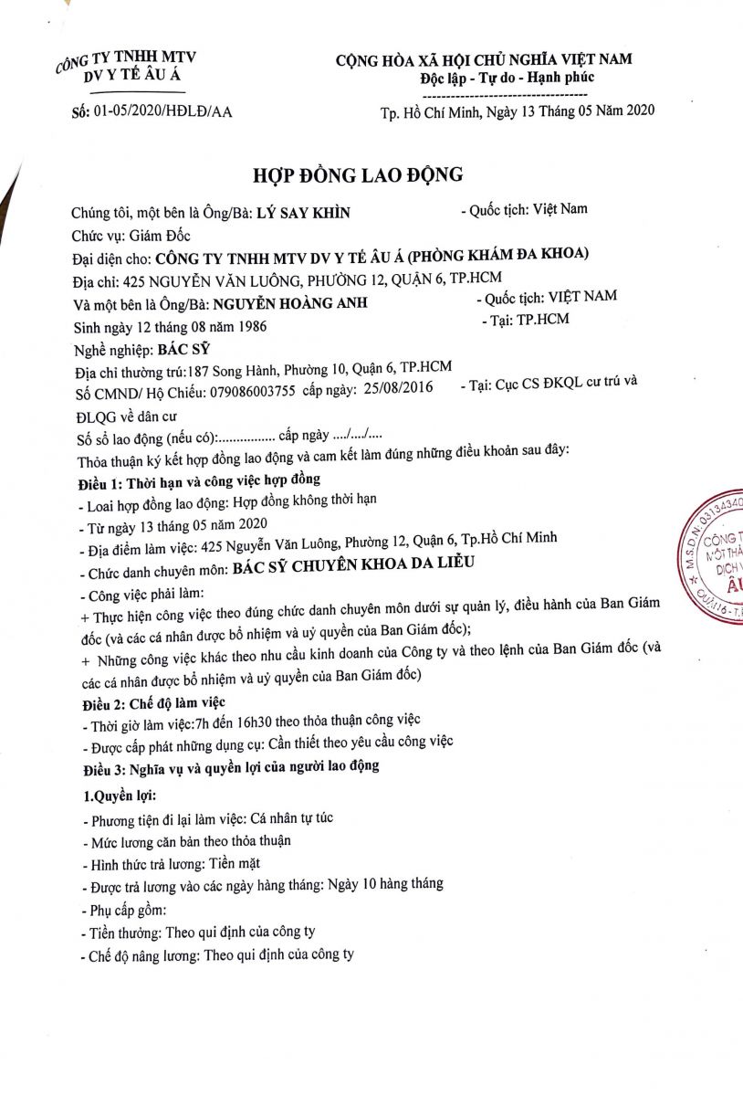 HỒ SƠ BÁC SĨ NGUYÊN HOÀNG ANH