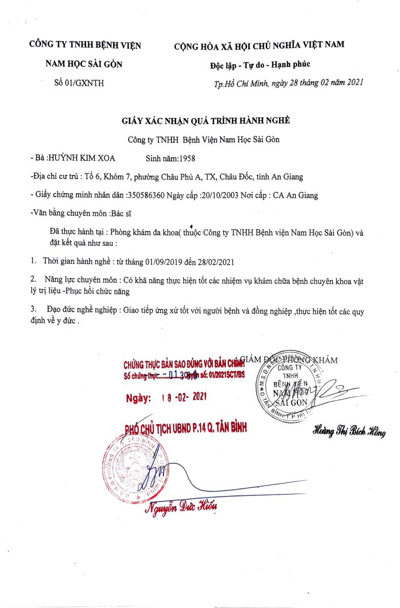 HỒ SƠ BÁC SĨ HUỲNH KÌM XOA