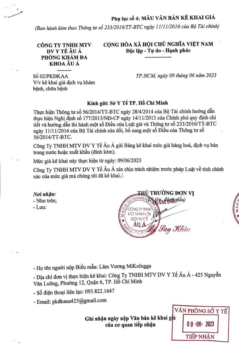 BẢNG GIÁ DANH MỤC KỸ THUẬT 2024