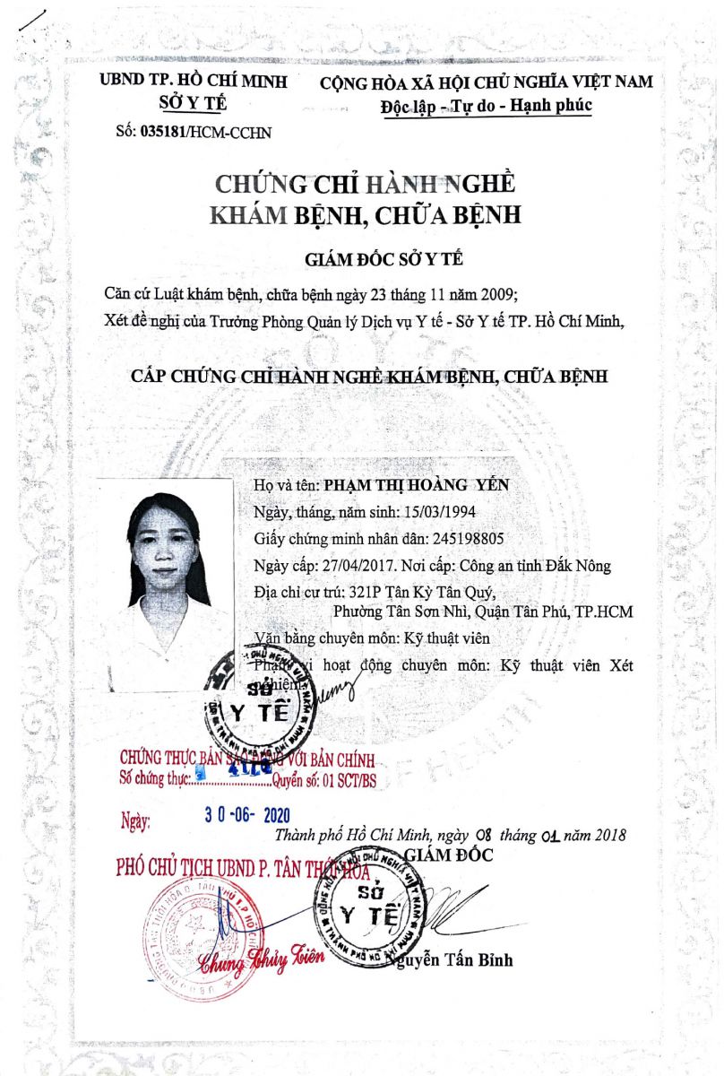 CỬ NHÂN XÉT NGHIỆM NGUYỄN HOÀNG YẾN
