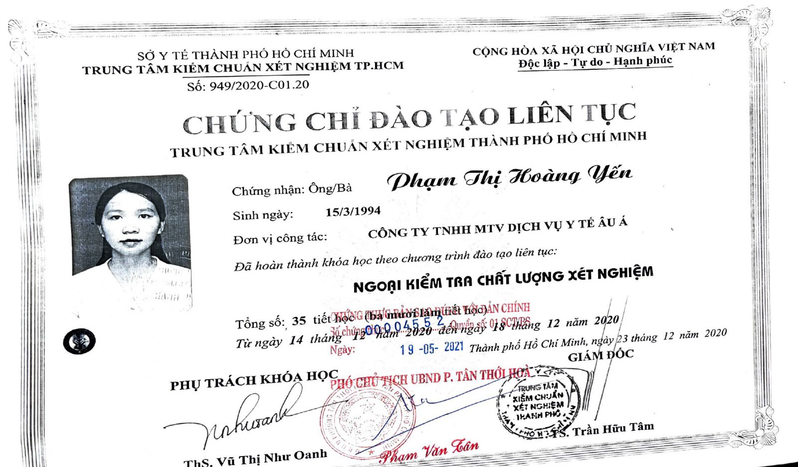 CỬ NHÂN XÉT NGHIỆM NGUYỄN HOÀNG YẾN