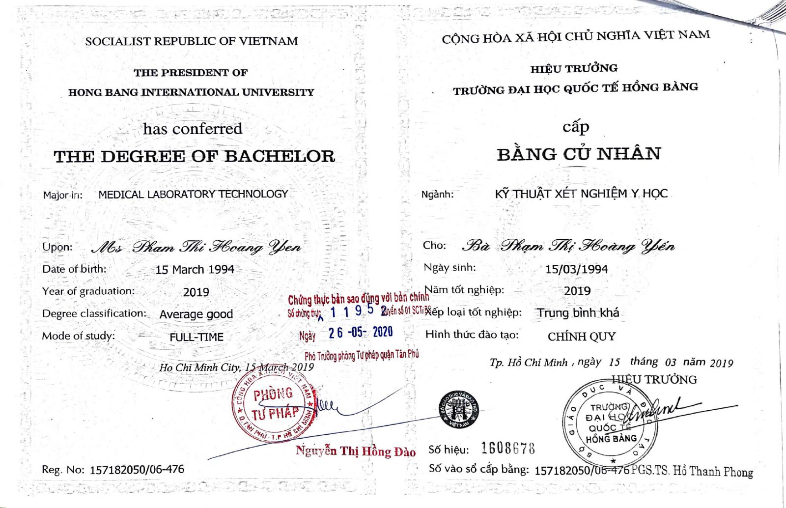 CỬ NHÂN XÉT NGHIỆM NGUYỄN HOÀNG YẾN
