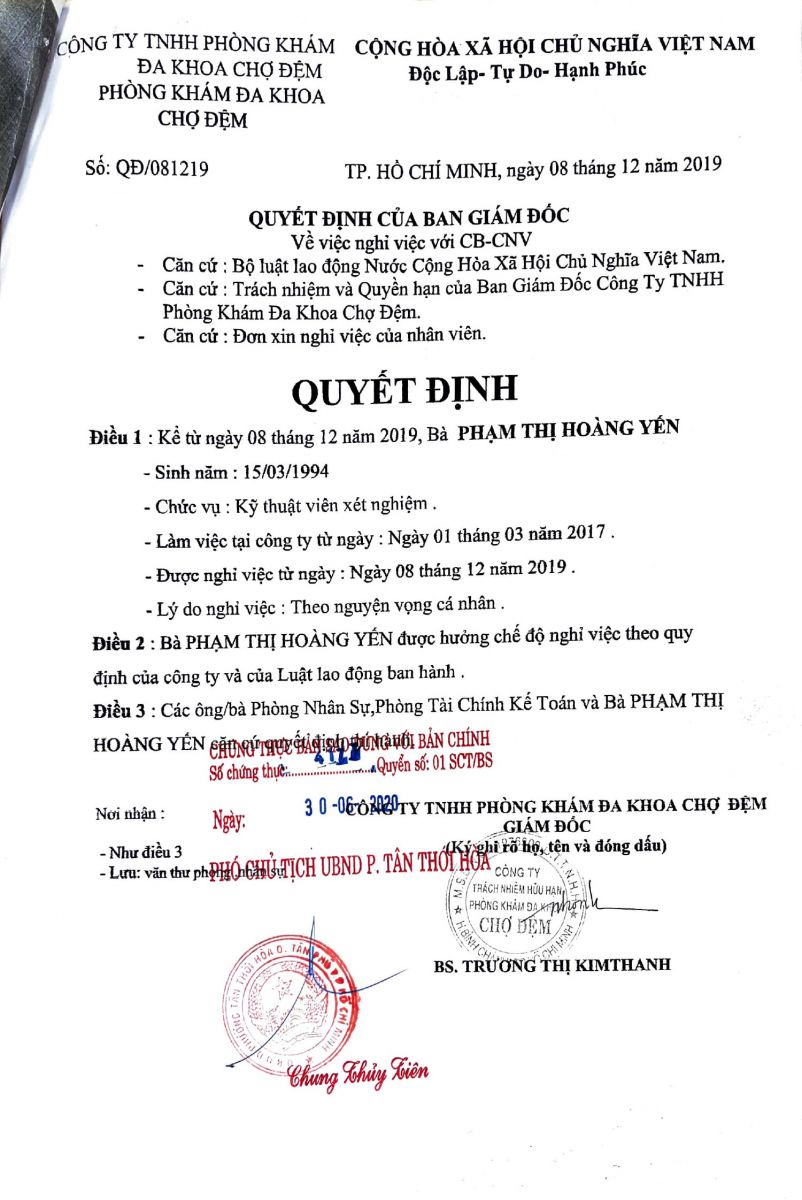 CỬ NHÂN XÉT NGHIỆM NGUYỄN HOÀNG YẾN