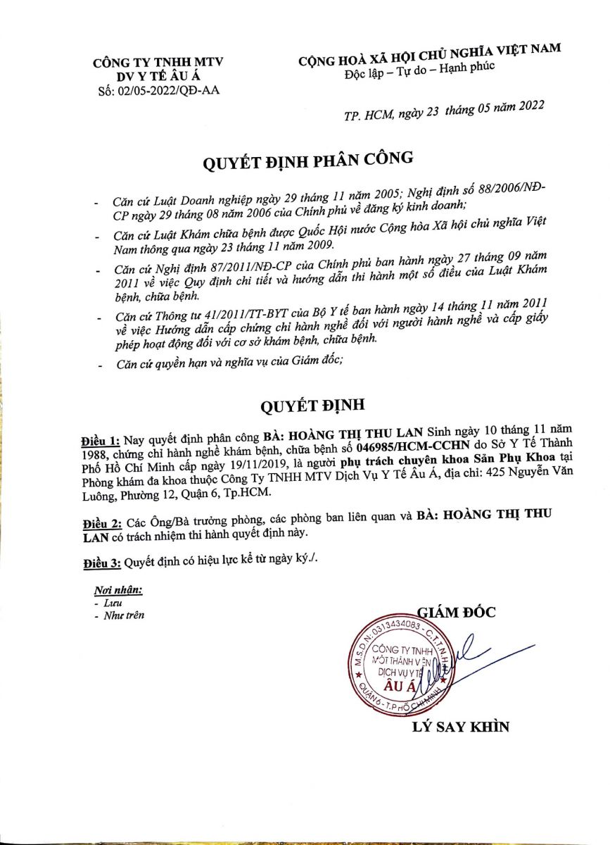 HỒ SƠ BÁC SĨ HOÀNG THỊ THU LAN