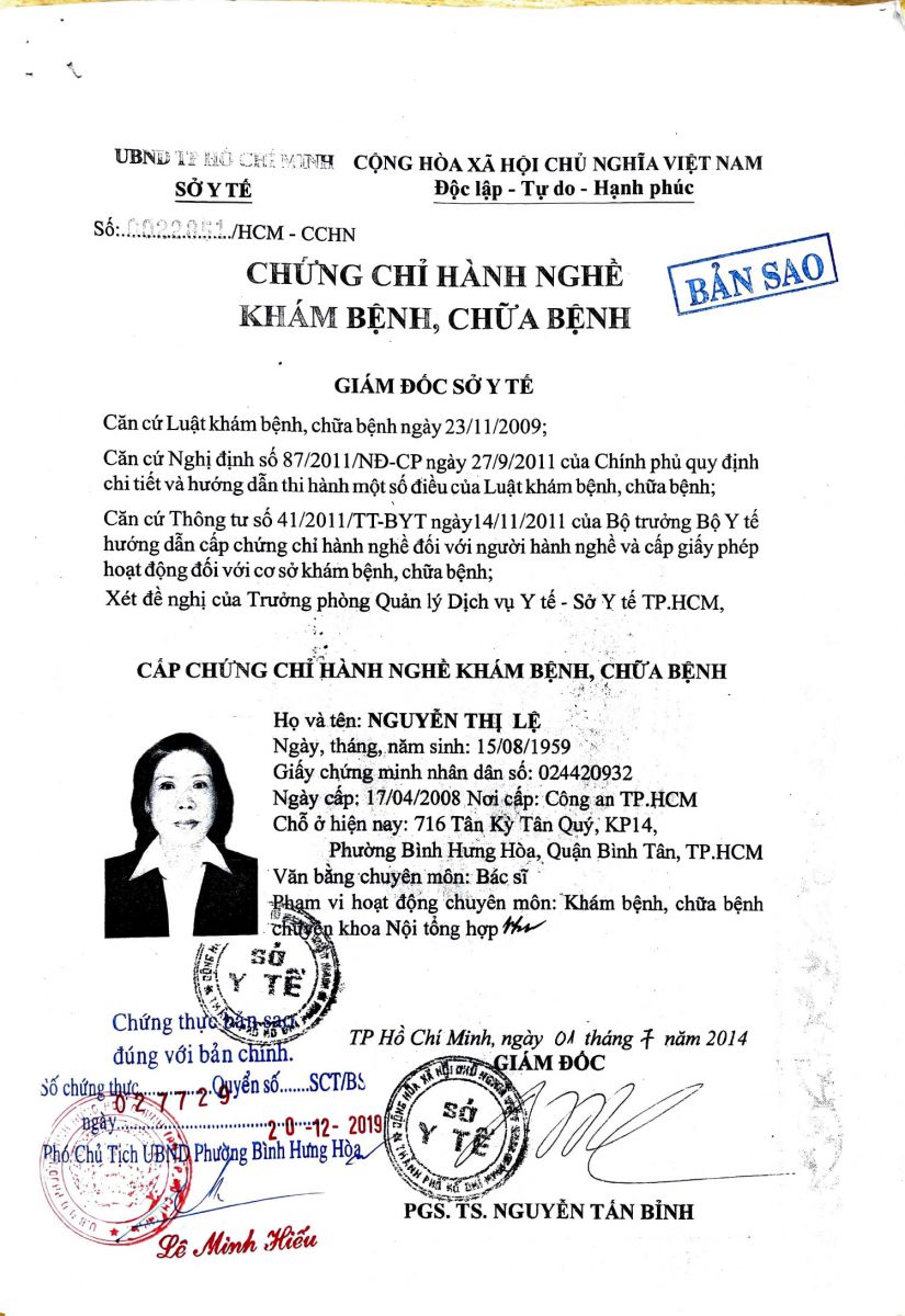 HỒ SƠ BÁC SĨ NGUYỄN THỊ LỆ