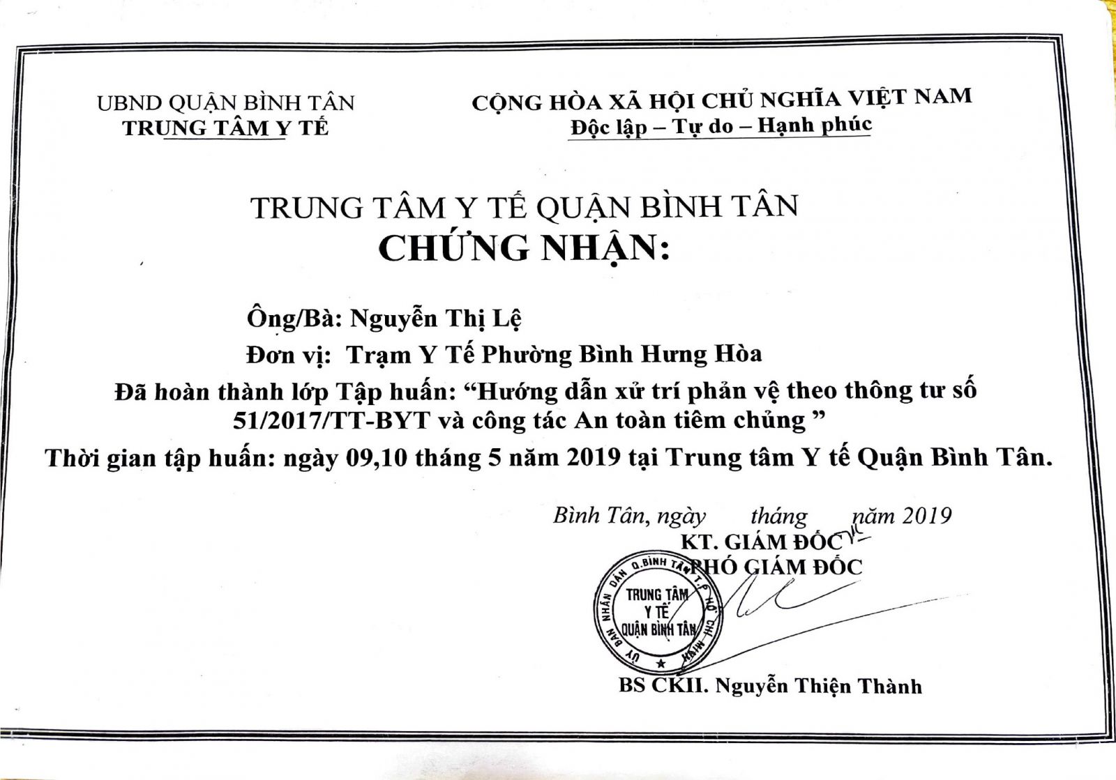 HỒ SƠ BÁC SĨ NGUYỄN THỊ LỆ