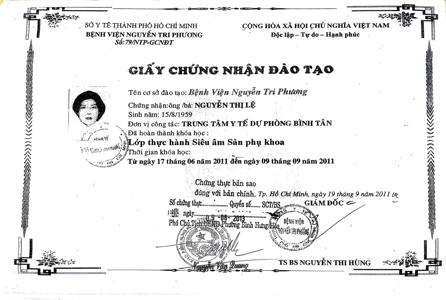 HỒ SƠ BÁC SĨ NGUYỄN THỊ LỆ