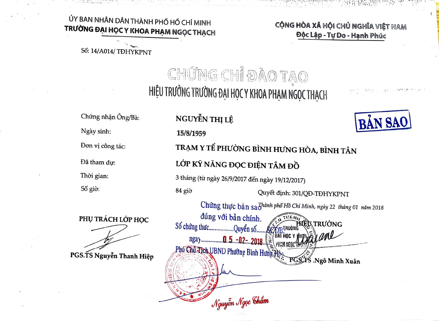 HỒ SƠ BÁC SĨ NGUYỄN THỊ LỆ